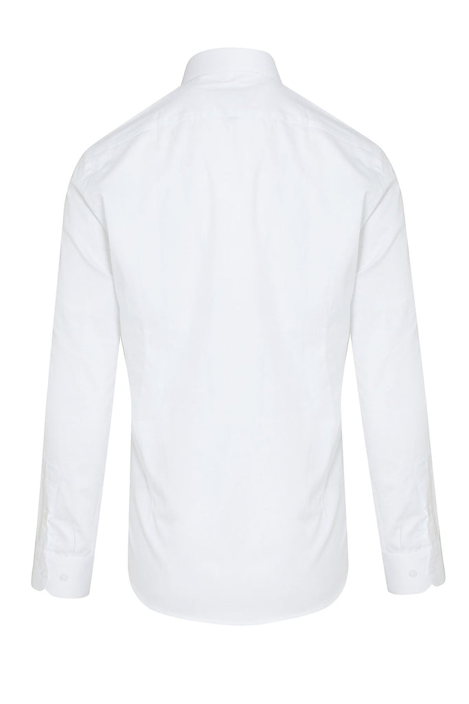Slim Fit Long Sleeve Plain Cotton White Dress Shirt - Dress