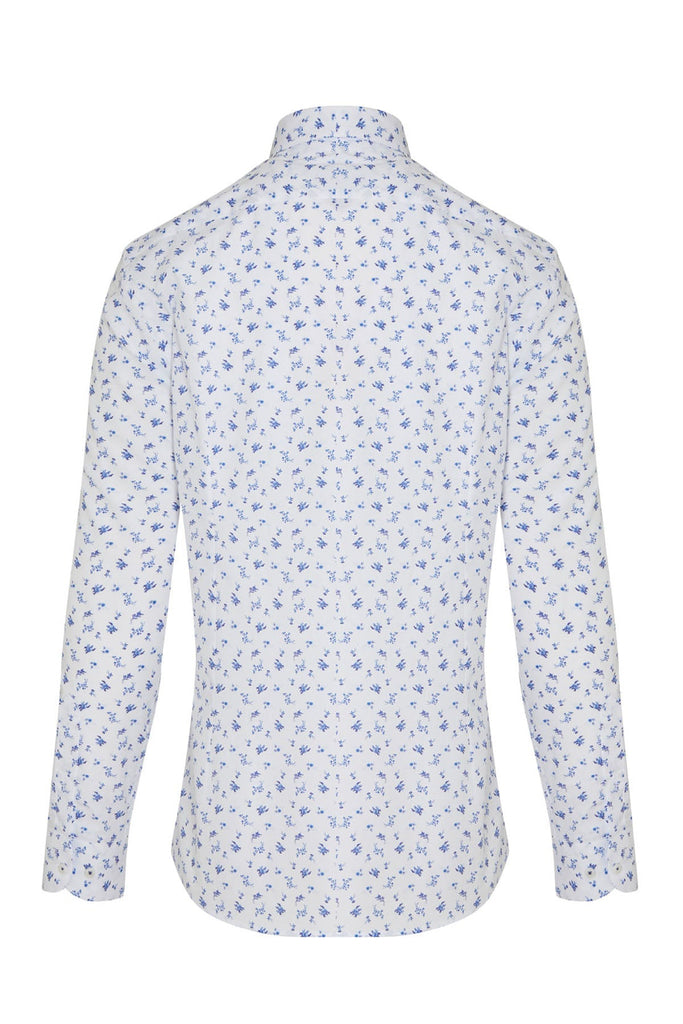 Slim Fit Long Sleeve Printed Cotton Blue Casual Shirt - MIB