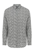 Slim Fit Long Sleeve Printed Cotton Gray Casual Shirt