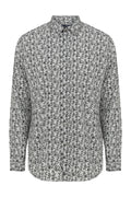Slim Fit Long Sleeve Printed Cotton Gray Casual Shirt