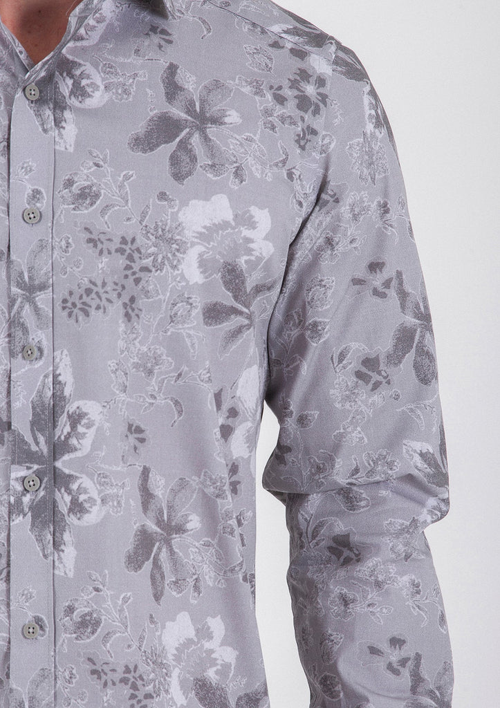 Slim Fit Long Sleeve Printed Cotton Gray Casual Shirt - MIB