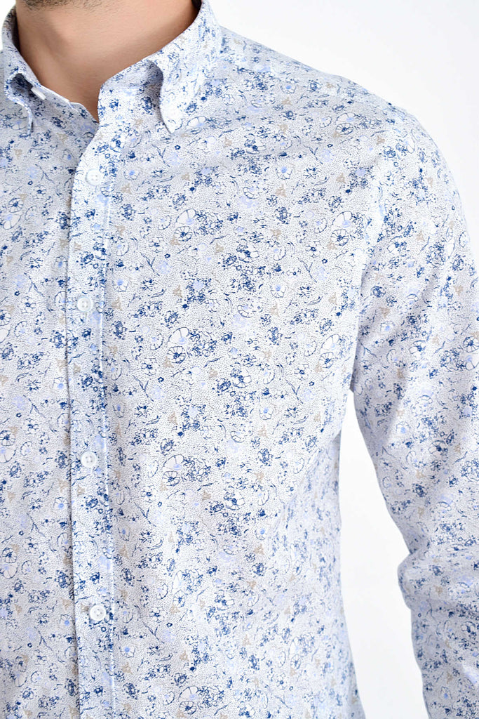 Slim Fit Long Sleeve Printed Cotton Navy Casual Shirt - MIB