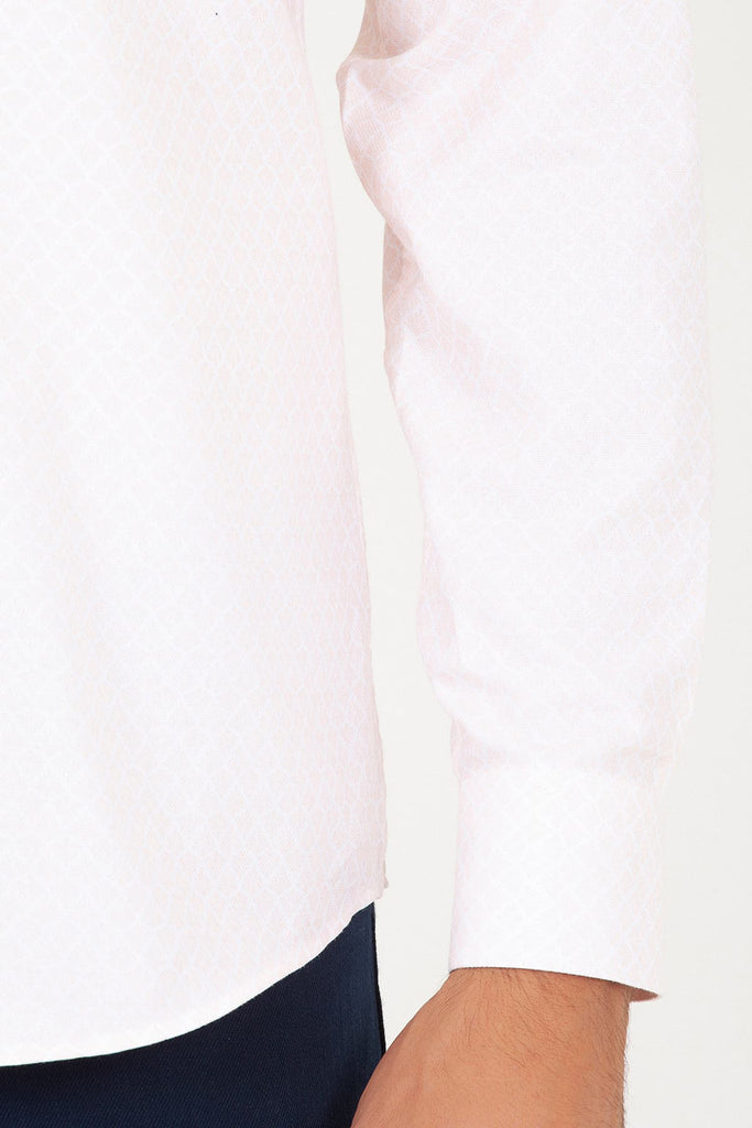 Slim Fit Long Sleeve Printed Cotton Salmon Casual Shirt