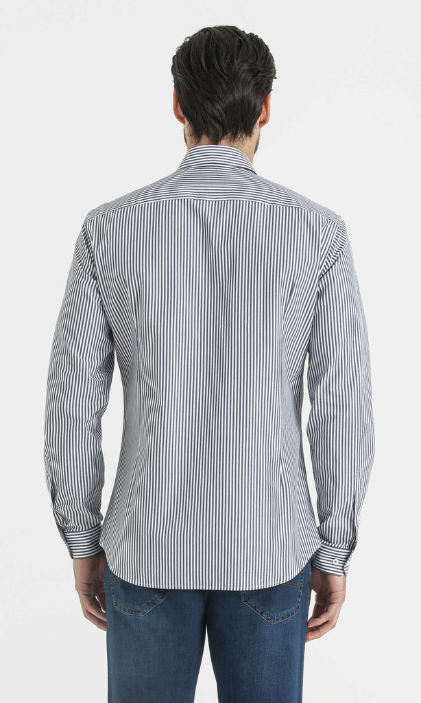 Slim Fit Long Sleeve Striped 100% Cotton Casual Shirt - MIB