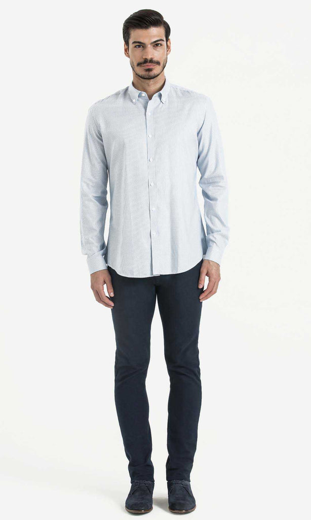 Slim Fit Long Sleeve Striped 100% Cotton Dress Shirt - MIB