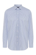 Slim Fit Long Sleeve Striped Cotton Blue Dress Shirt