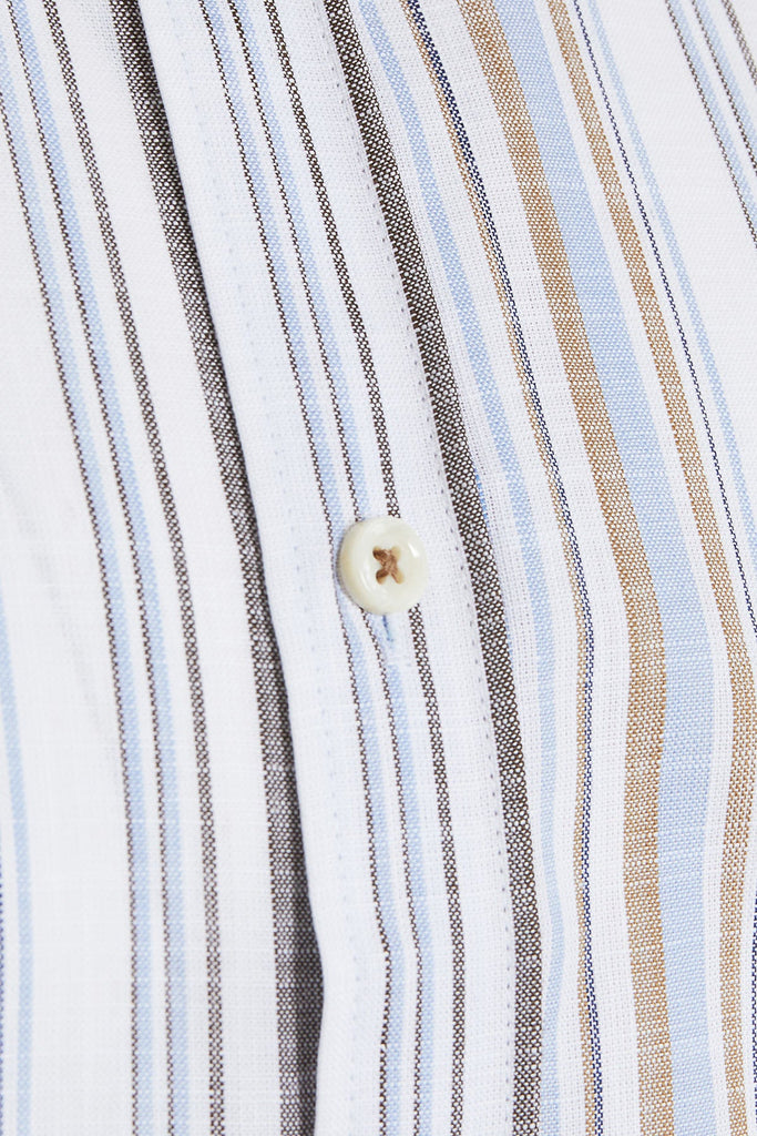 Slim Fit Long Sleeve Striped Cotton Brown Dress Shirt - MIB