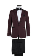 Slim Fit Micro Grid Burgundy Peak Lapel Classic Tuxedo
