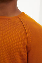 Slim Fit Mustard Cotton Blend Crewneck Sweater - SAYKI