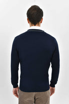 Slim Fit Navy Cotton Blend V-Neck Sweater - SAYKI