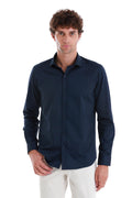 Slim Fit Navy Long Sleeve 100% Cotton Dress Shirt