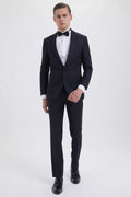 Slim Fit Navy Peak Lapel Wool Blend Classic Tuxedo