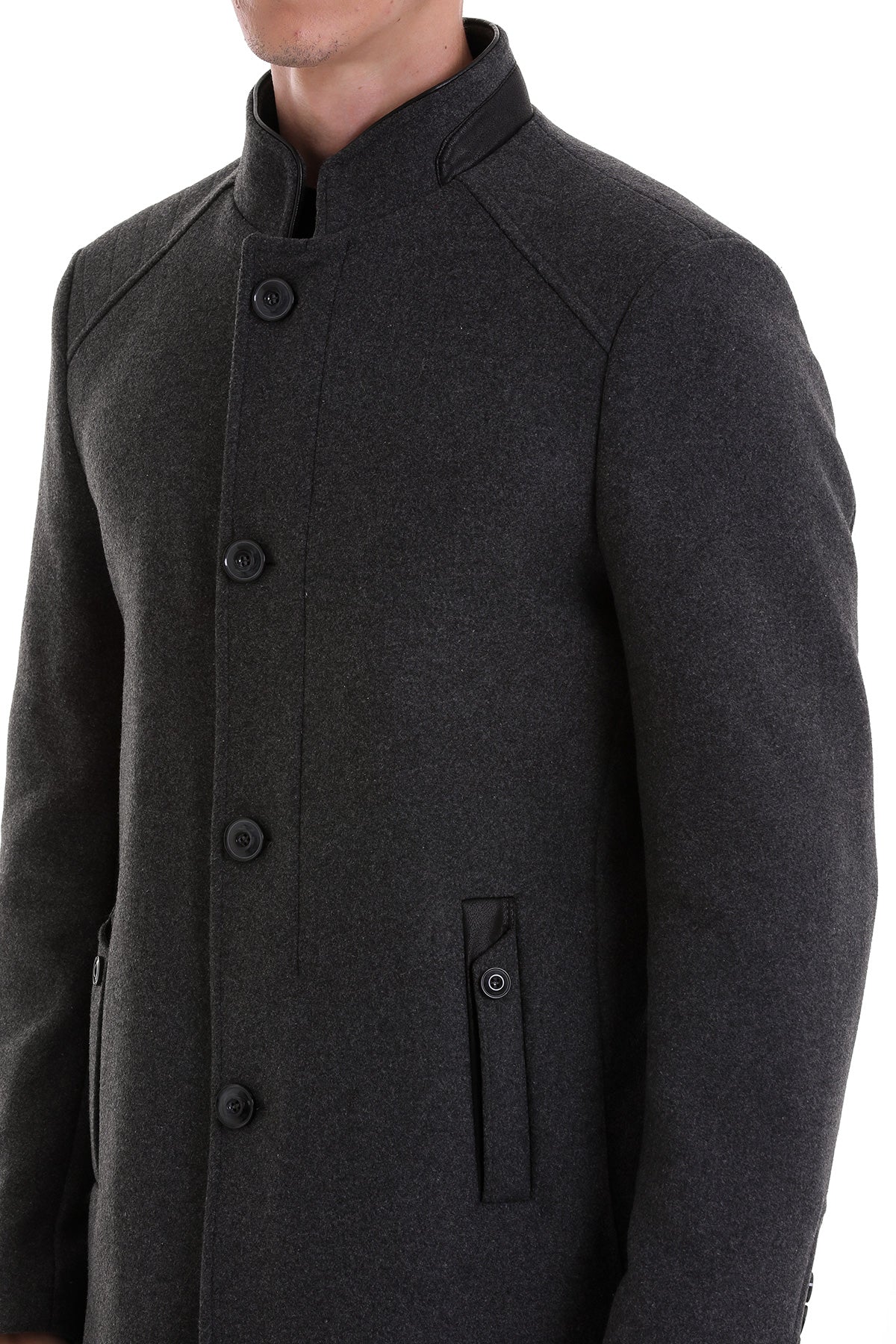 Slim Fit Nikko Stand Collar Wool Blend Dark Gray Coat – SAYKI