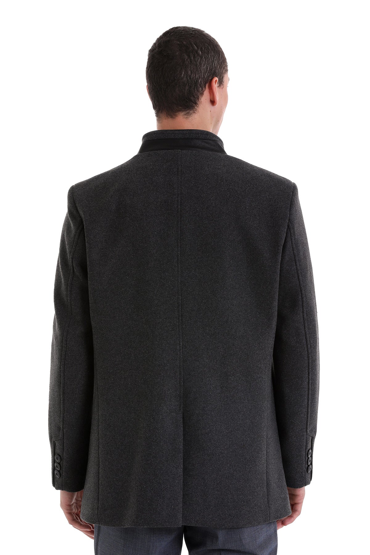 Slim Fit Nikko Stand Collar Wool Blend Dark Gray Coat – SAYKI