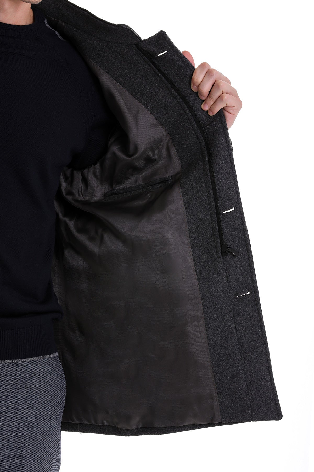 Slim Fit Nikko Stand Collar Wool Blend Dark Gray Coat – SAYKI