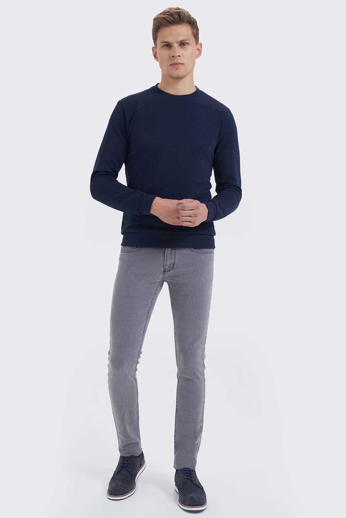 Slim Fit No Pocket & No Zip Gray Crewneck Sweatshirt -