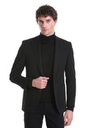 Slim Fit Notch Lapel Black Classic Blazer