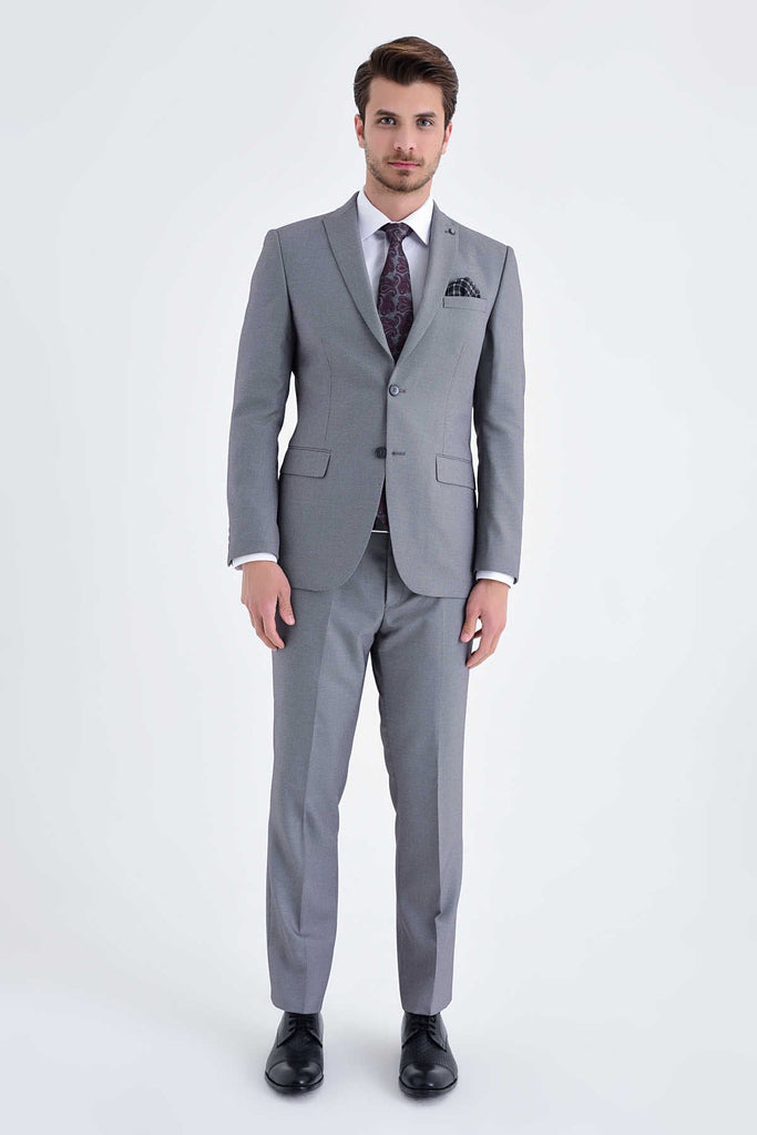 Slim Fit Notch Lapel Burgundy Casual Suit - Classic Suit