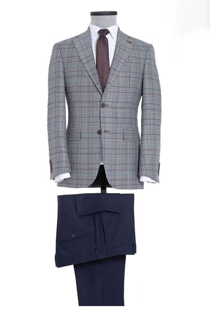 Slim Fit Notch Lapel Checked Blue Casual Suit - MIB