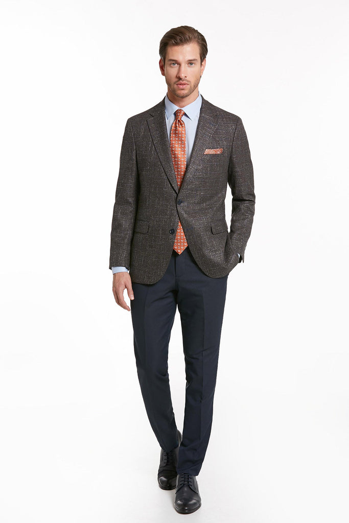 Slim Fit Notch Lapel Checked Brown Casual Suit - MIB