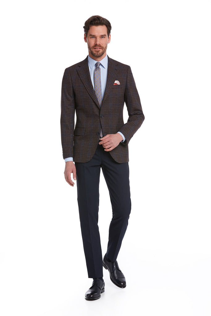 Slim Fit Notch Lapel Checked Burgundy Casual Suit - Casual