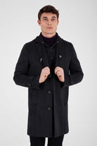 Slim Fit Notch Lapel Dark Gray Wool Overcoat - SAYKI