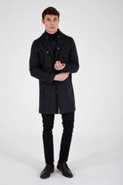 Slim Fit Notch Lapel Dark Gray Wool Overcoat - SAYKI