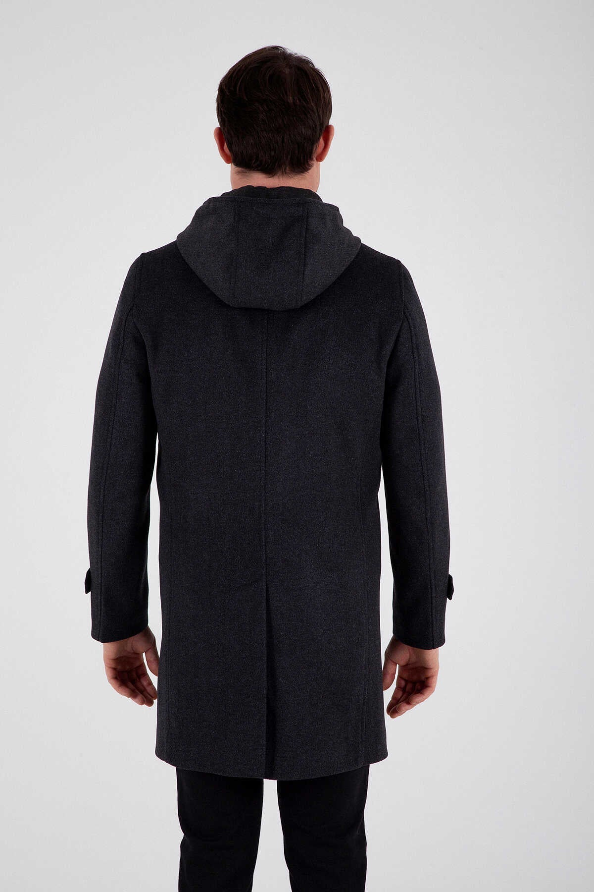 Slim Fit Notch Lapel Dark Gray Wool Overcoat - SAYKI