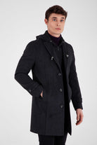 Slim Fit Notch Lapel Dark Gray Wool Overcoat - SAYKI