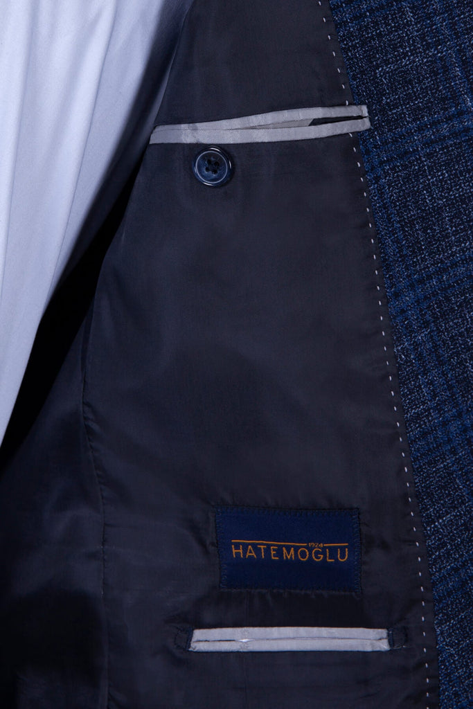 Slim Fit Notch Lapel Linen Navy Casual Suit - MIB