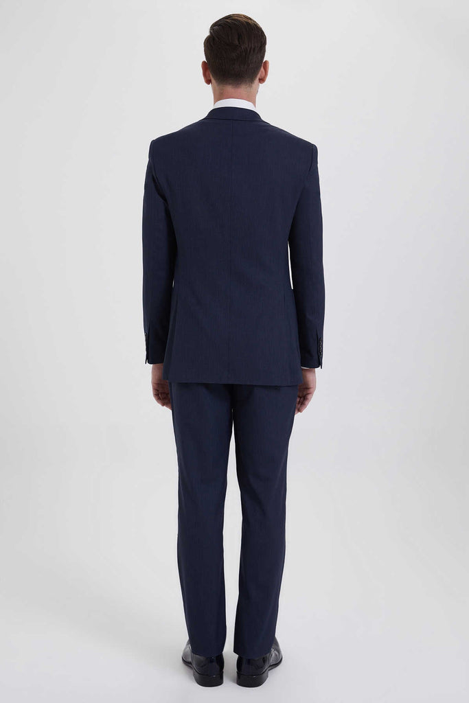 Slim Fit Notch Lapel Navy Casual Suit - MIB