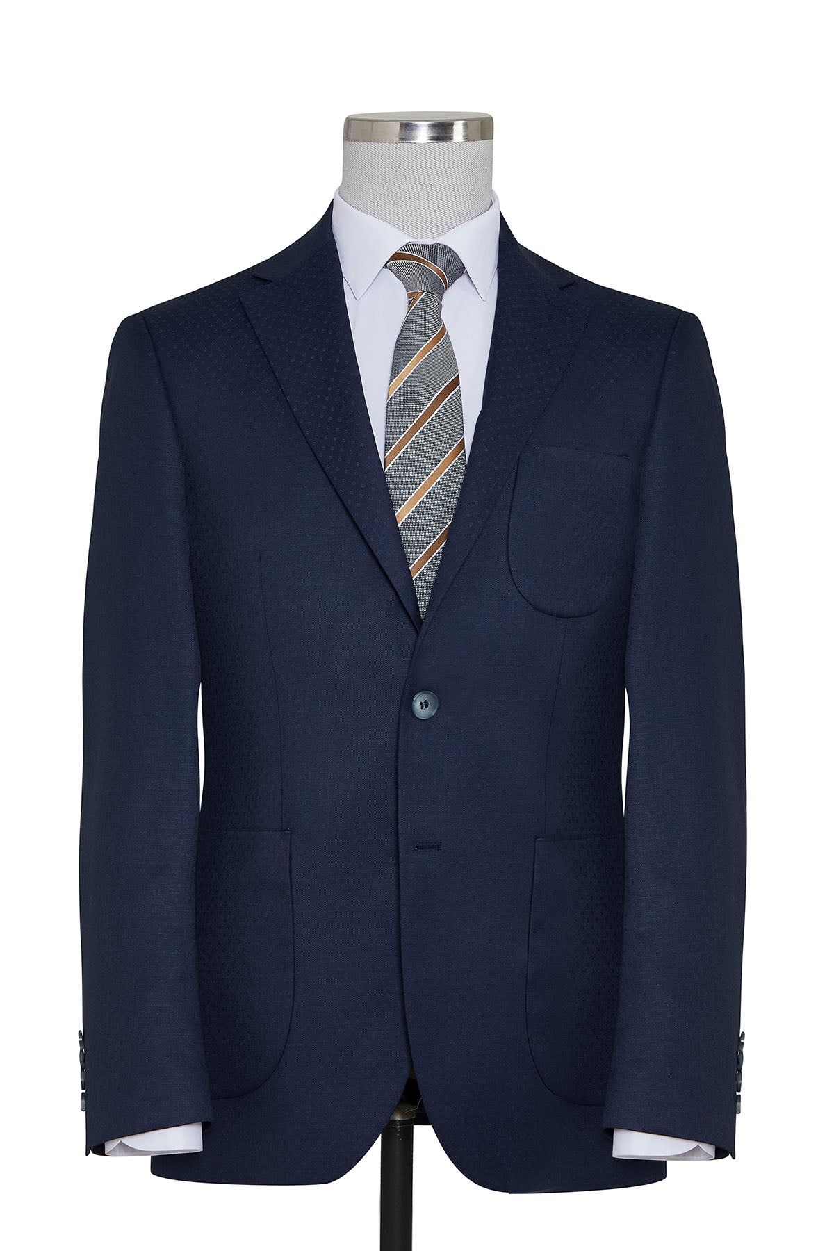 Slim Fit Notch Lapel Navy Linen Casual Blazer - SAYKI