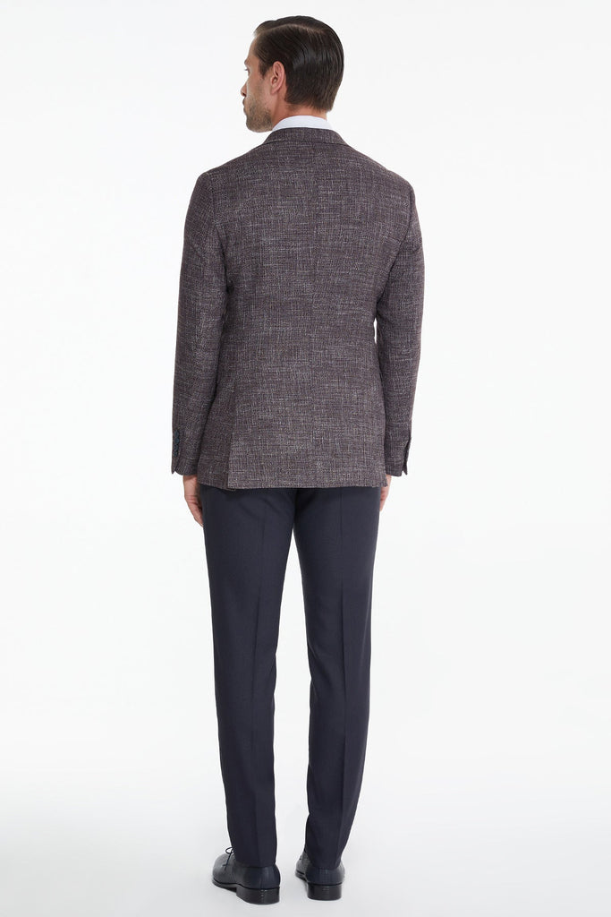 Slim Fit Notch Lapel Patterned Burgundy Casual Suit - MIB