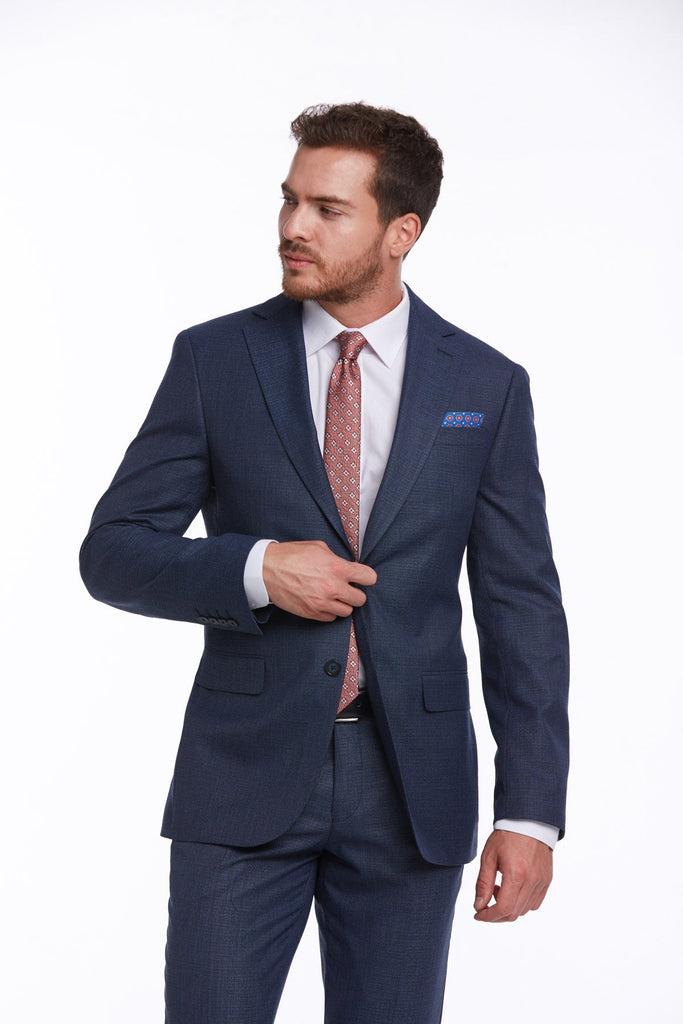 Slim Fit Notch Lapel Patterned Navy Classic Suit - Classic