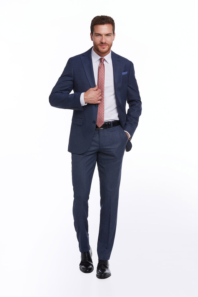 Slim Fit Notch Lapel Patterned Navy Classic Suit - Classic