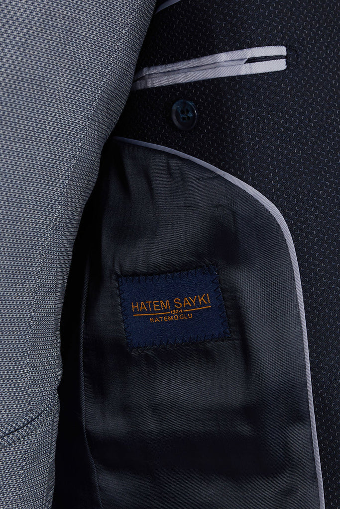Slim Fit Notch Lapel Patterned Wool Blend Navy Casual Suit