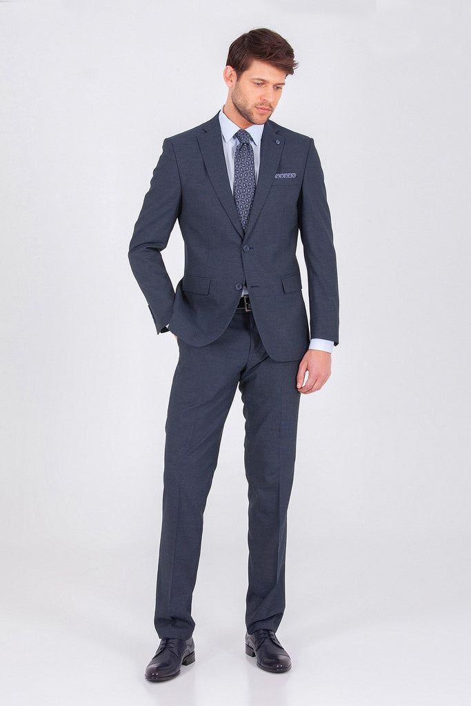 Slim Fit Notch Lapel Patterned Wool / Polyester Classic