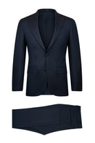 Slim Fit Notch Lapel Pinstripe Navy Classic Suit - SAYKI
