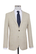 Slim Fit Notch Lapel Plaid Beige Casual Blazer