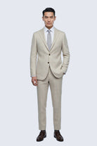 Beige slim fit notch lapel casual blazer with subtle check pattern and two-button design for a sharp look