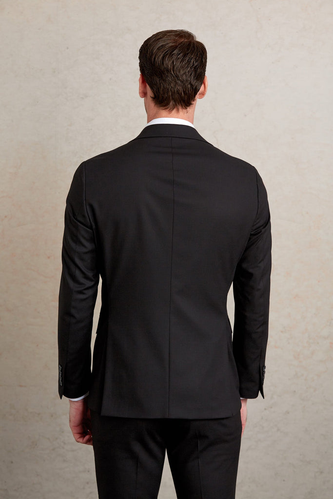 Slim Fit Notch Lapel Plain Black Classic Suit - MIB