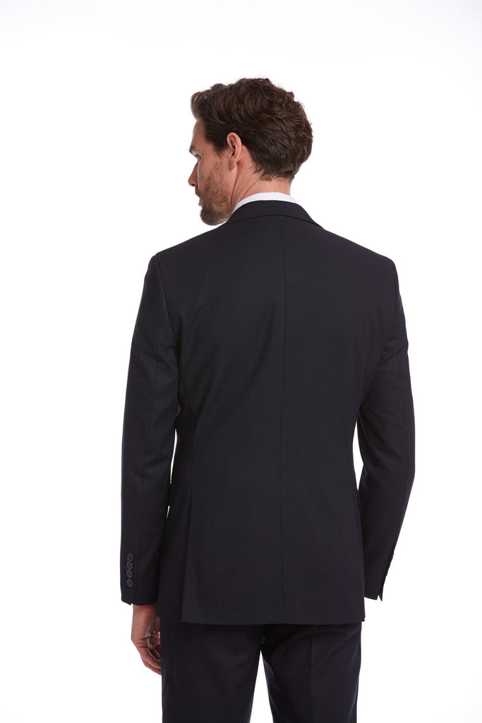 Slim Fit Notch Lapel Plain Black Classic Suit - MIB