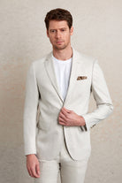 Slim Fit Notch Lapel Light Gray Linen Casual Suit - MIB