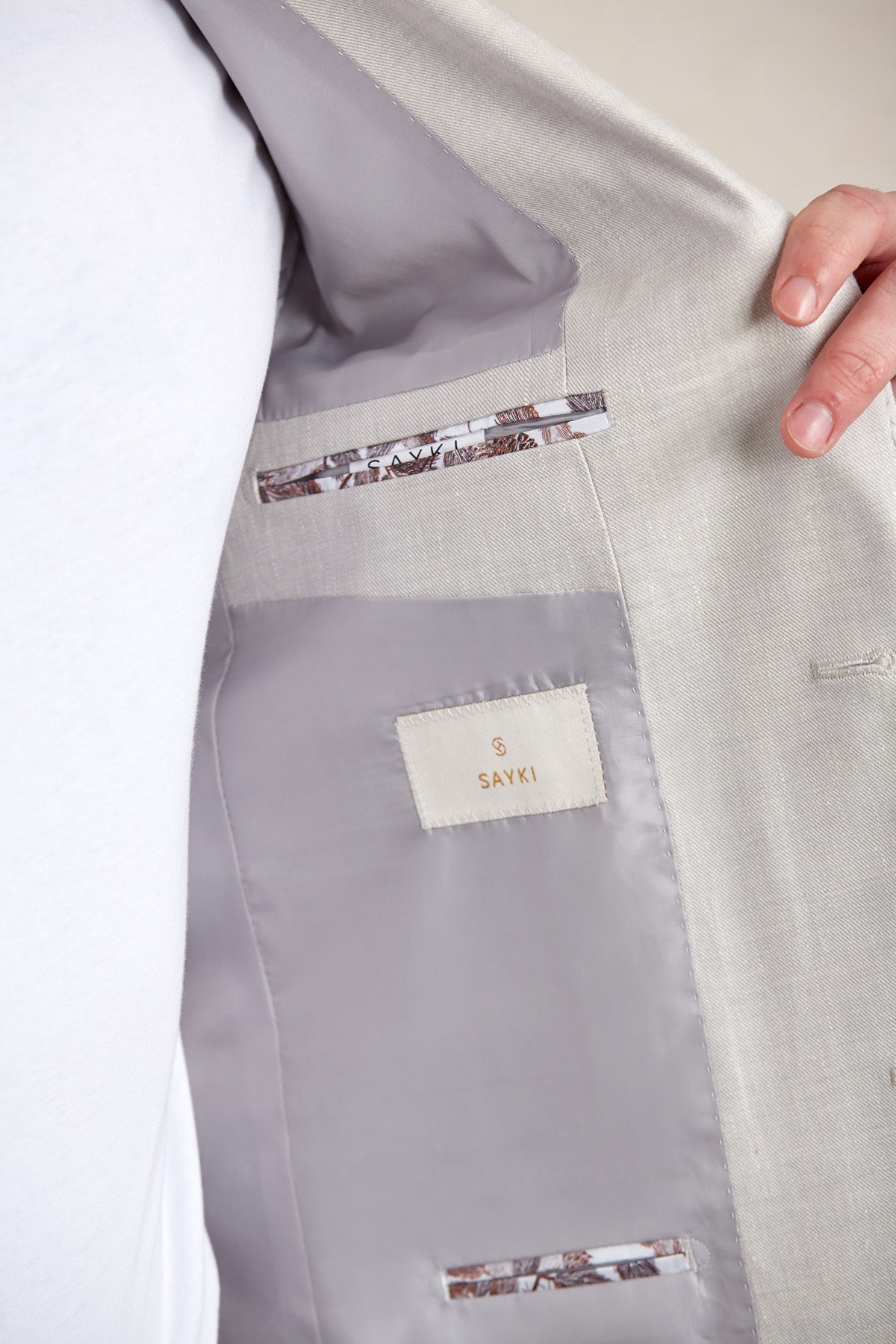 Slim Fit Notch Lapel Light Gray Linen Casual Suit - MIB