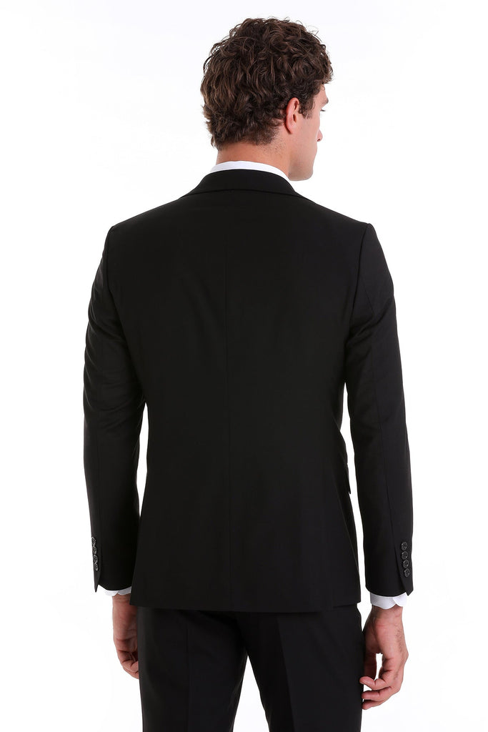 Slim Fit Notch Lapel Plain Navy Classic Suit - MIB