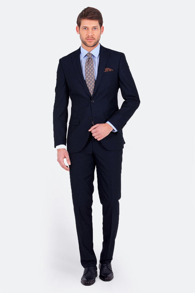 Slim Fit Notch Lapel Plain Navy Classic Suit - MIB