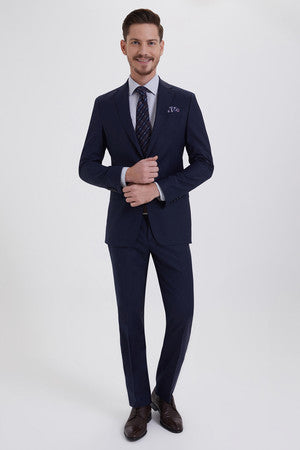 Slim Fit Notch Lapel Plain Wool Blend Navy Classic Suit