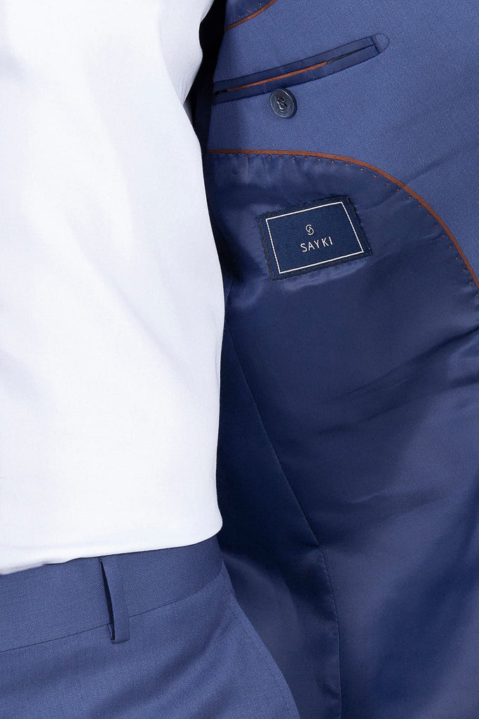 Slim Fit Notch Lapel Plain Wool Dark Navy Classic Suit - MIB