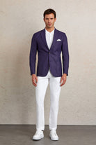 Slim Fit Notch Lapel Purple Casual Blazer - SAYKI