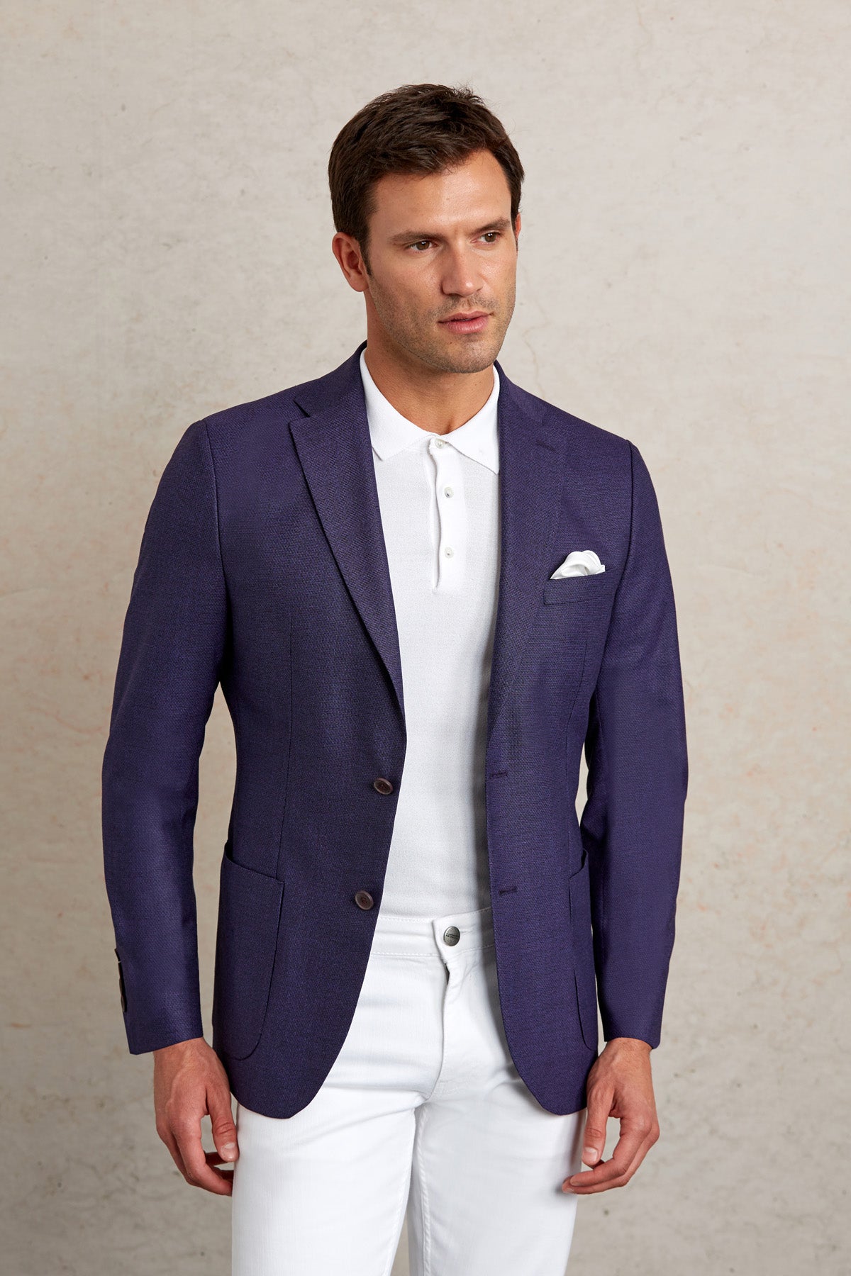Slim Fit Notch Lapel Purple Casual Blazer - SAYKI